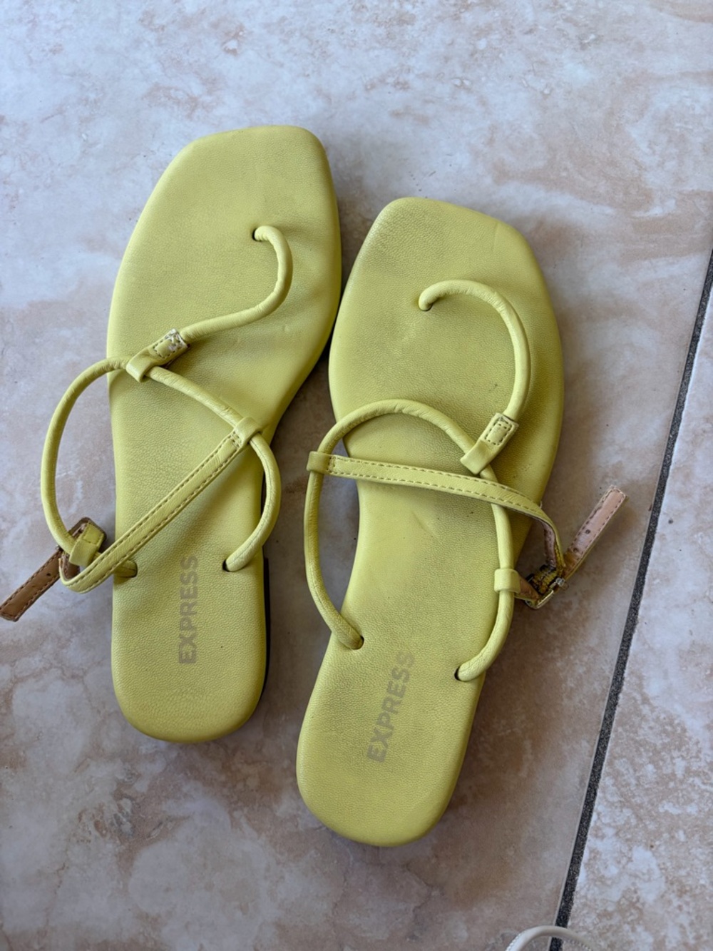 Express Lemon Yellow Strappy Square-Toe Flat Sandals